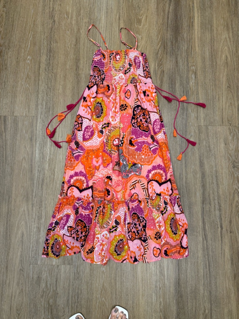 Banjanan Pink & Orange Floral Smocked Dress - M - Picture 6 of 16